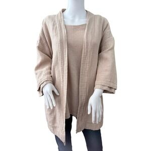 EILEEN FISHER Gauze Kimono Cardigan Top Set Beige Large And‎ XL Minimalist Boho